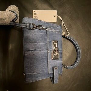 JW PEI Blue Satchel crossbody with Structured Design and Silver Accents